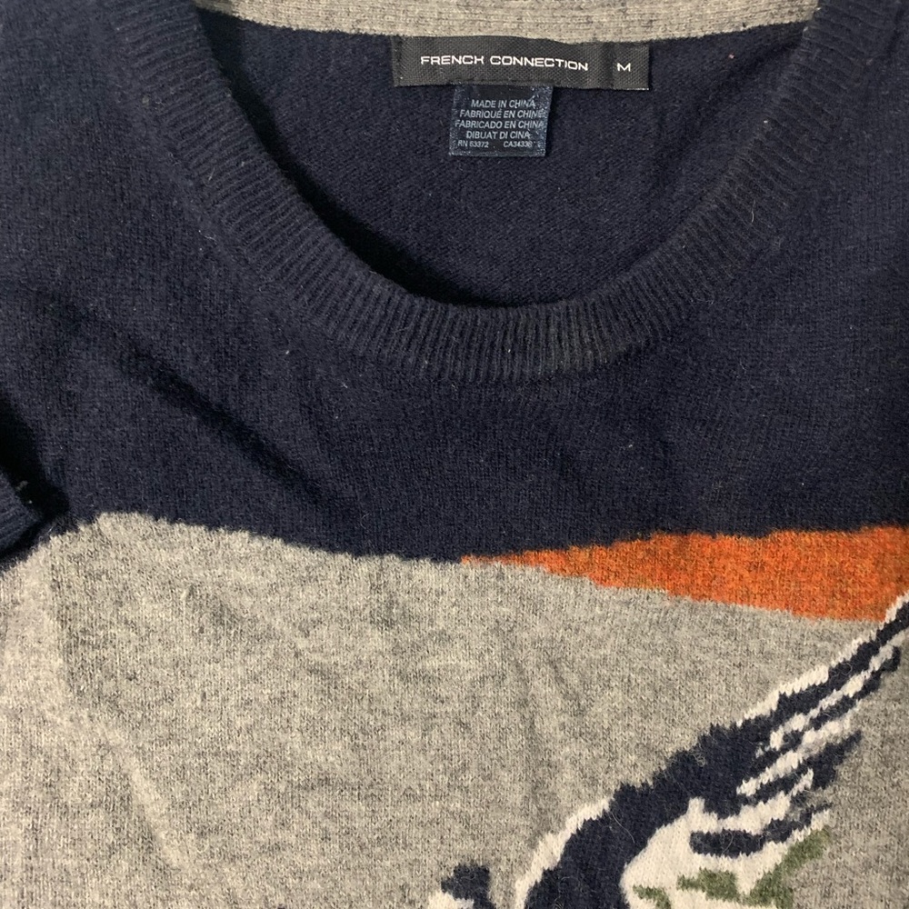 French Connection Jumper Duck Jacquard Premium Vintage Wool Crewneck - Picture 3 of 4